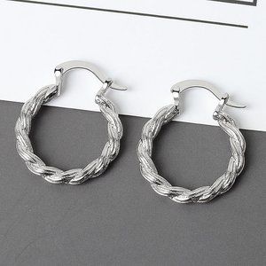 #NEW 925 Sterling Silver Round Braided Hoop Earrings